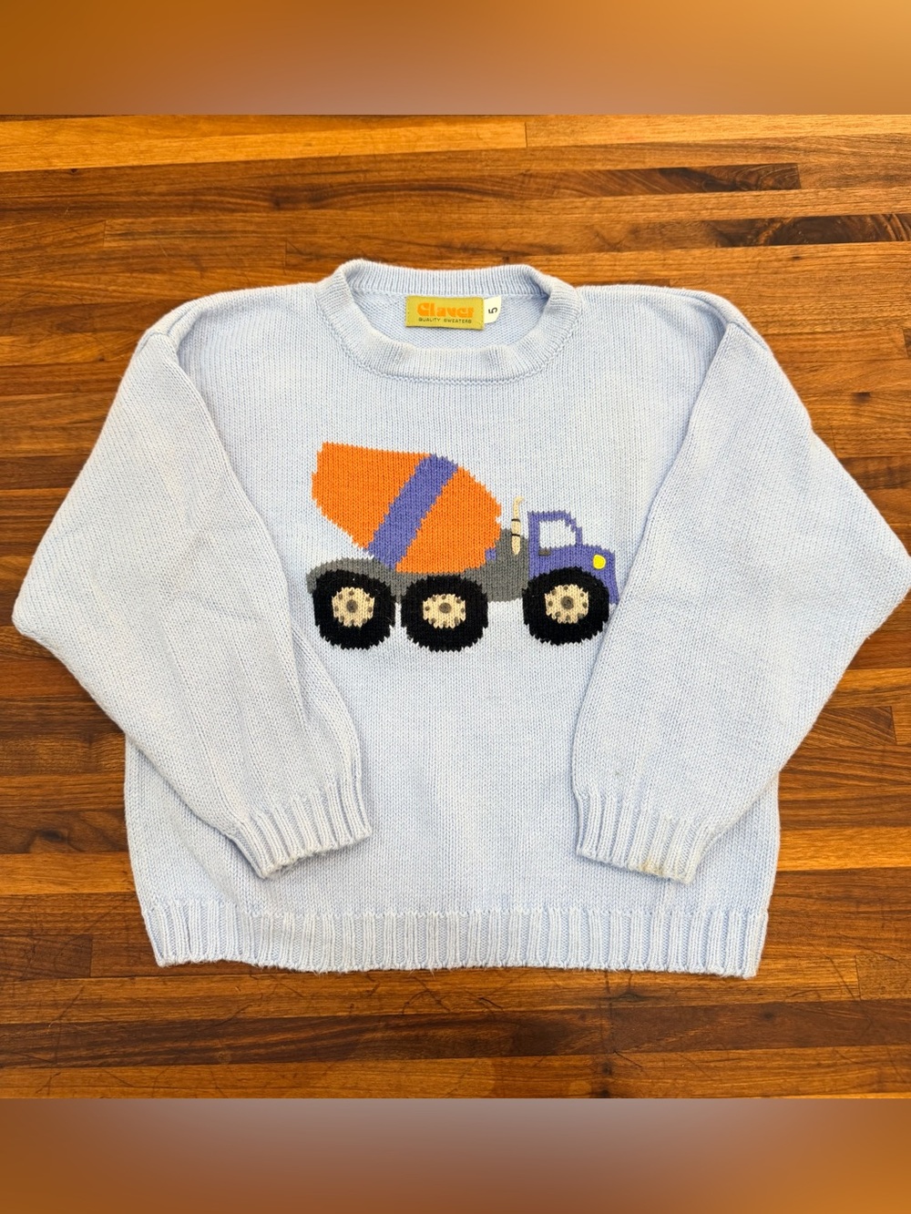 Claver Light Blue Concrete Truck Sweater - Size 5